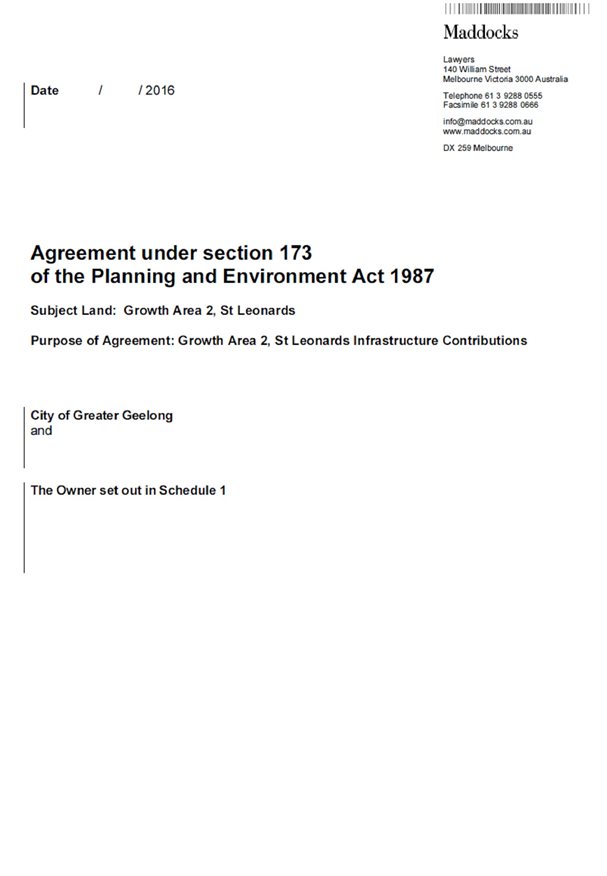 Section 173 Agreement Template - Page 1