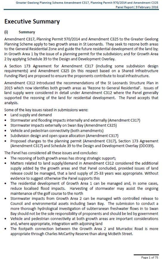 Appendix 6 - Panel Report Executive Summary - Page 1 of 75
