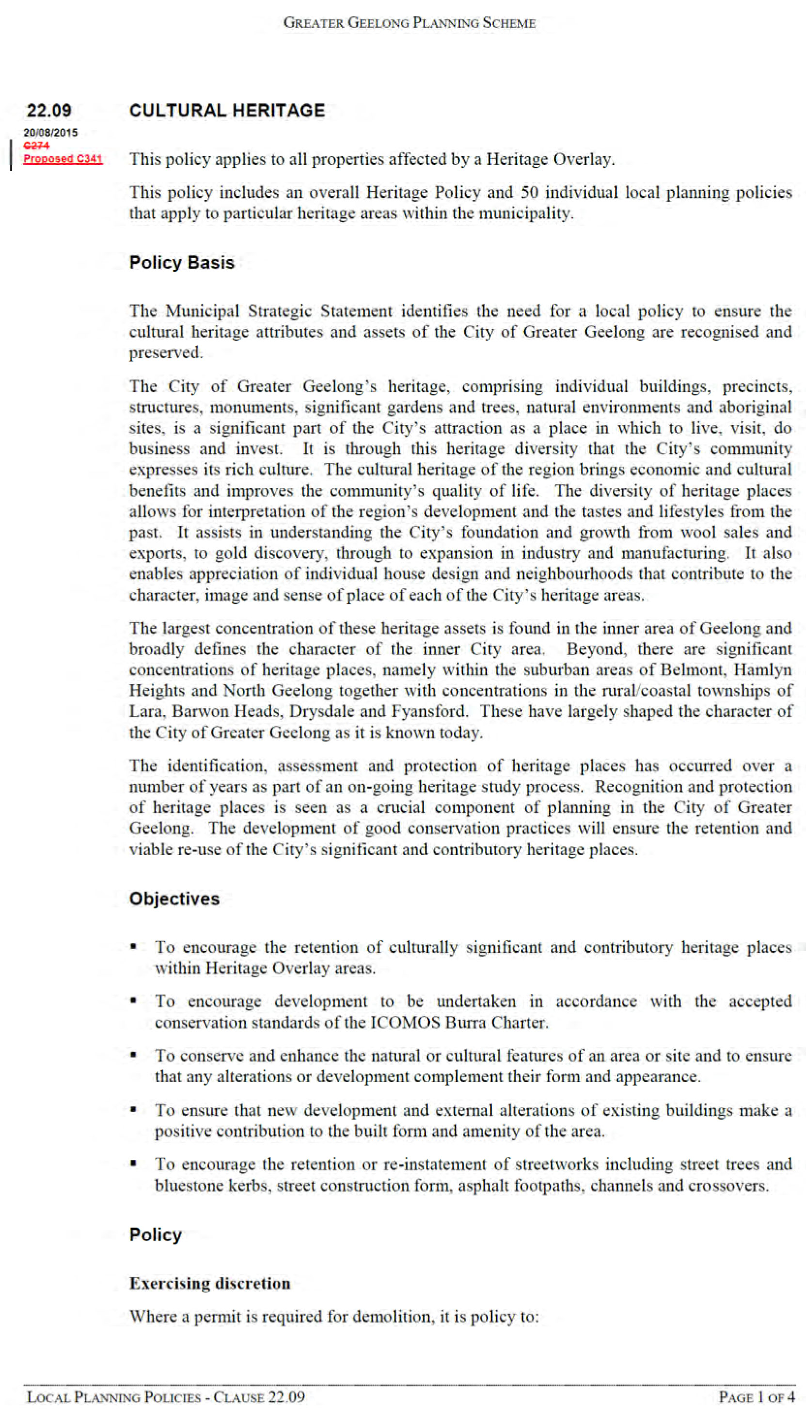Amendment C341 - Cultural Heritage - Clause 22.09 - Page 1 of 4