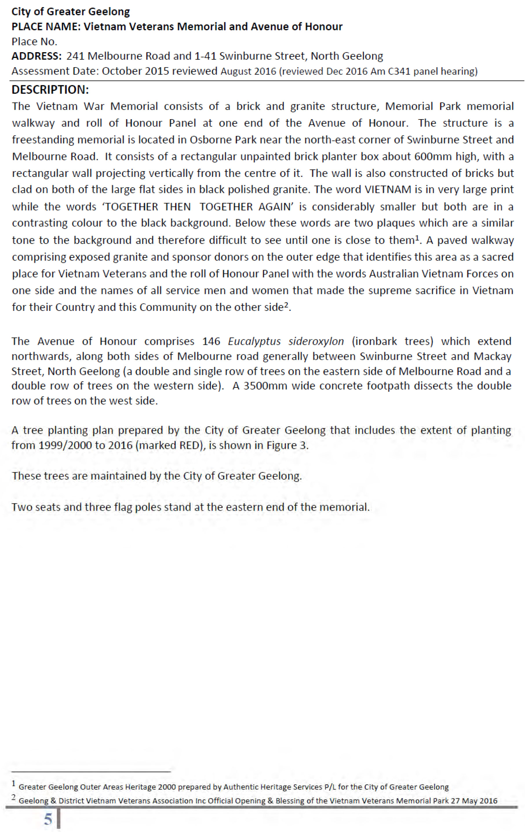 Revised Heritage Citation – Vietnam Veterans  Avenue of Honour and Memorial - Page 5 of 14