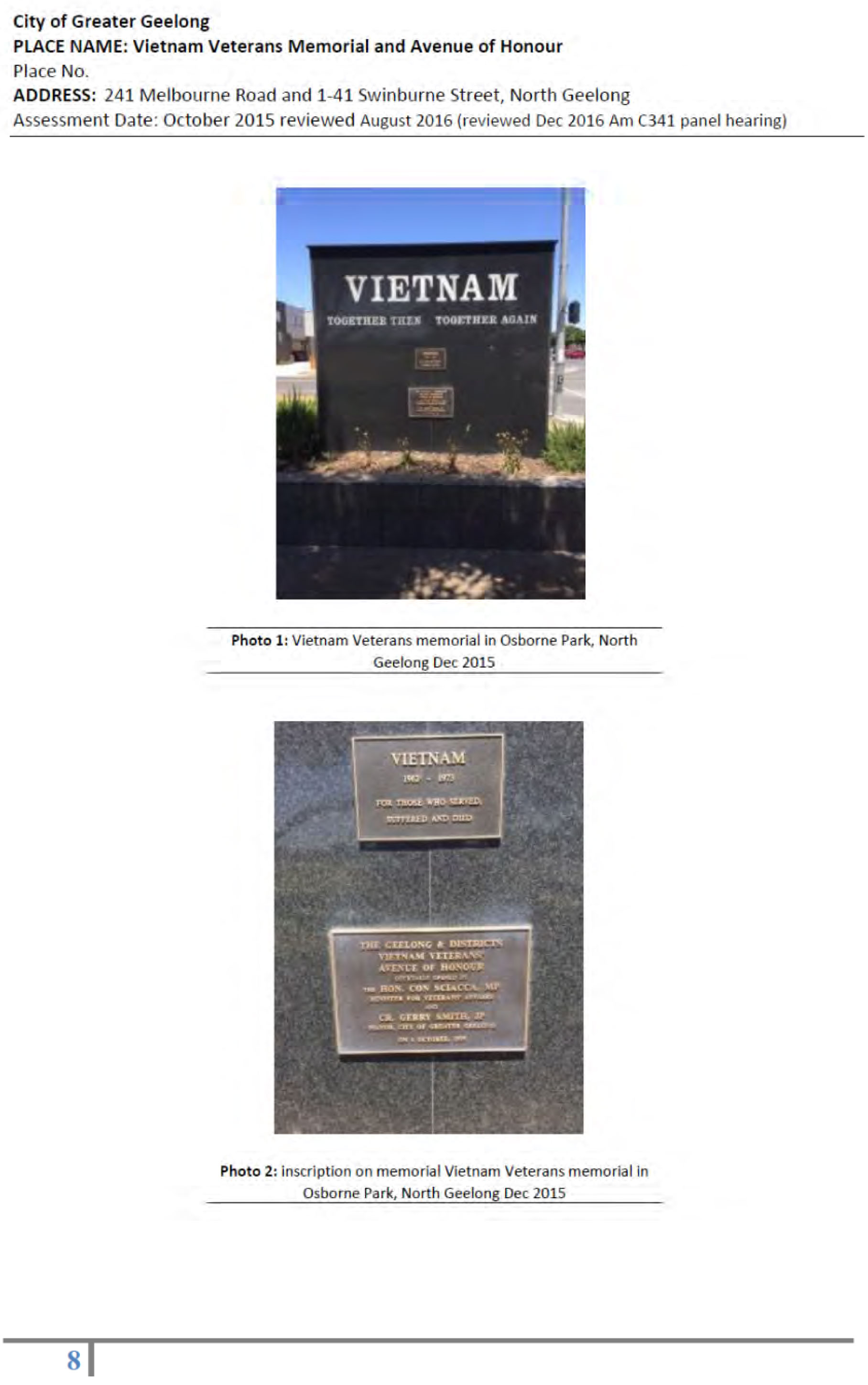 Revised Heritage Citation – Vietnam Veterans  Avenue of Honour and Memorial - Page 8 of 14