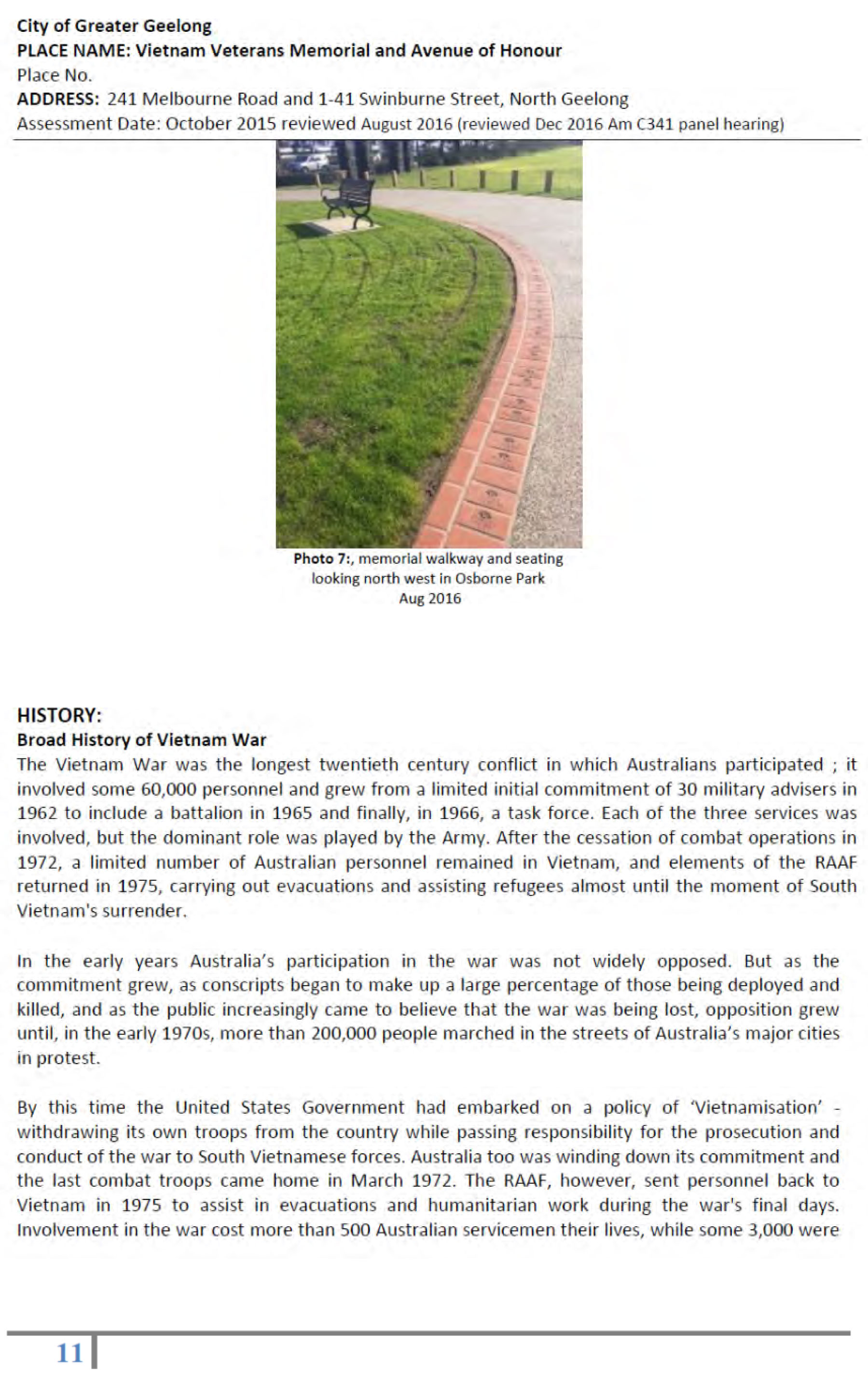 Revised Heritage Citation – Vietnam Veterans  Avenue of Honour and Memorial - Page 11 of 14