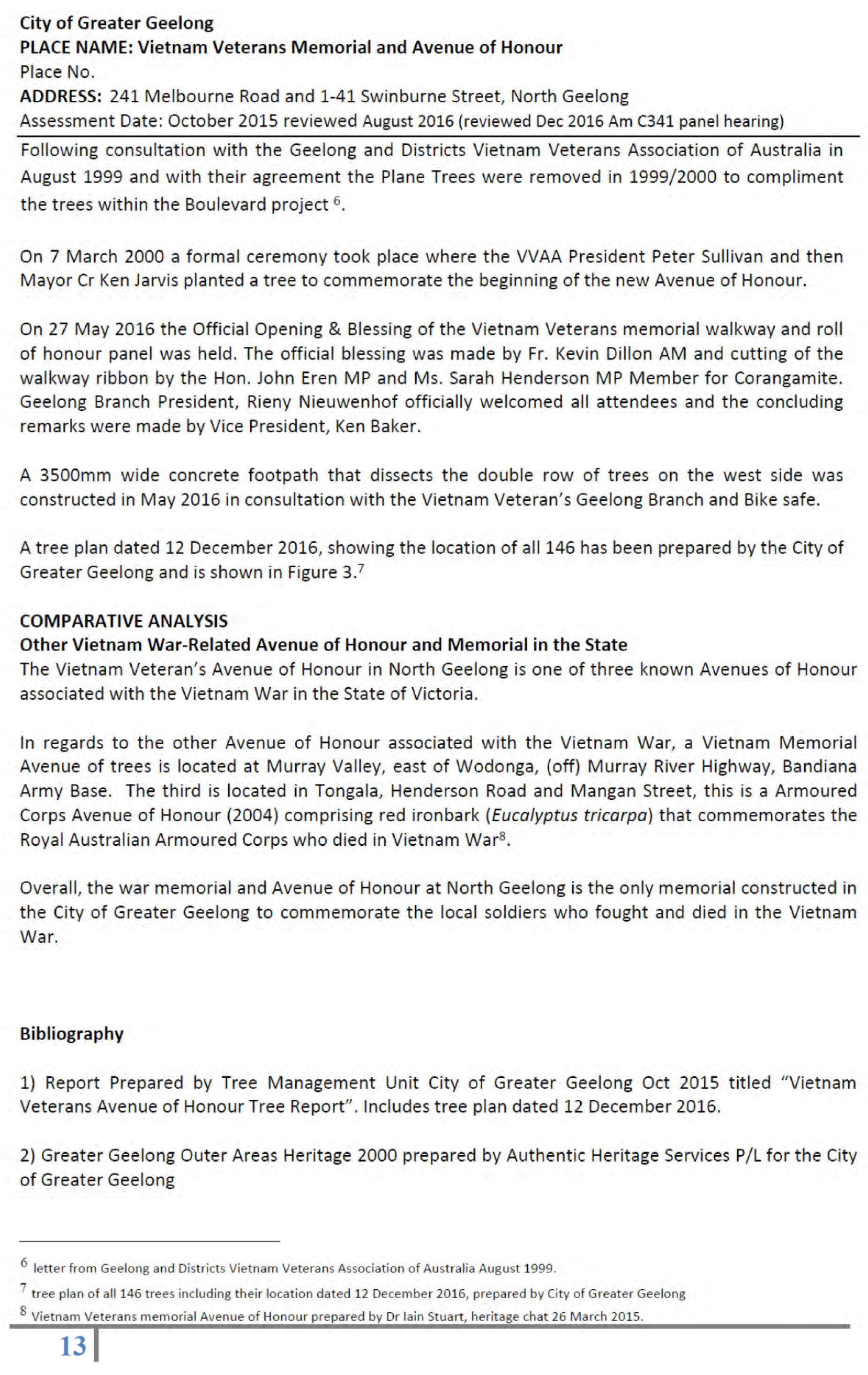 Revised Heritage Citation – Vietnam Veterans  Avenue of Honour and Memorial - Page 13 of 14