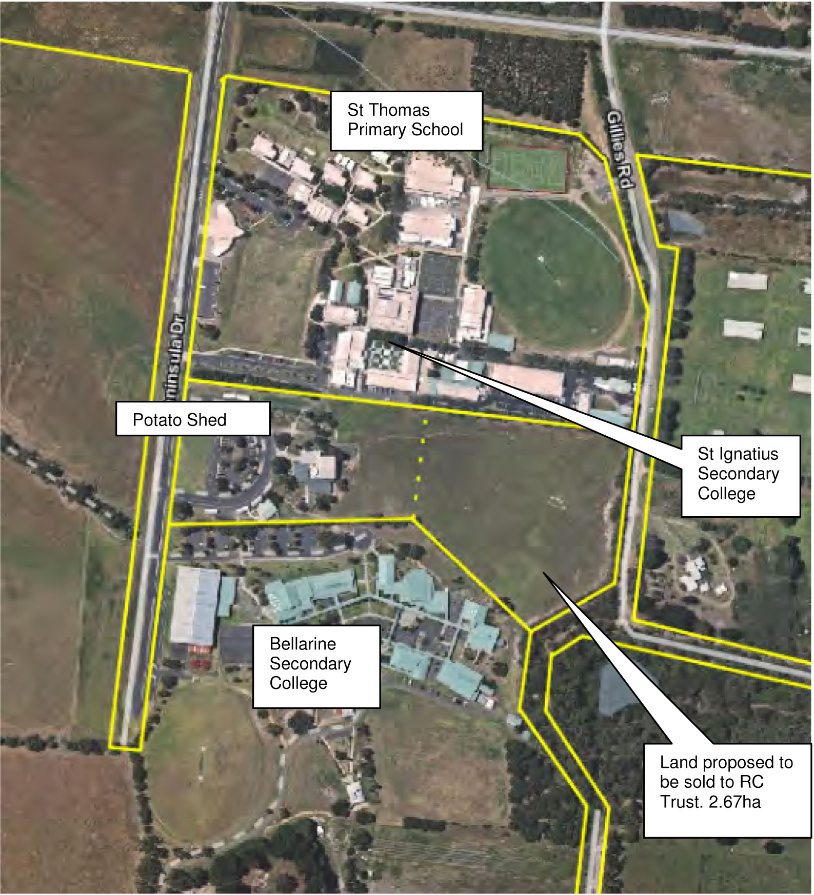 Aerial View of Schools and Council Land in Peninsula Drive Drysdale