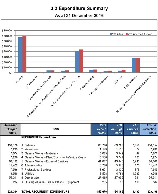 Image shows bar graph comparing ytd actual with ytd amended budget; and a table with these figures as another option