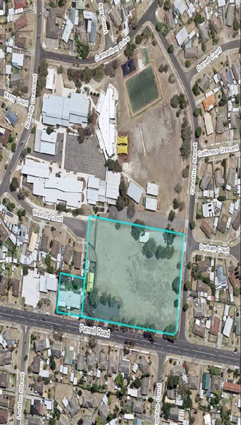 Aerial image of the adjoining sites: 152 Purnell Road and 1-9 Cheshire Street, Corio