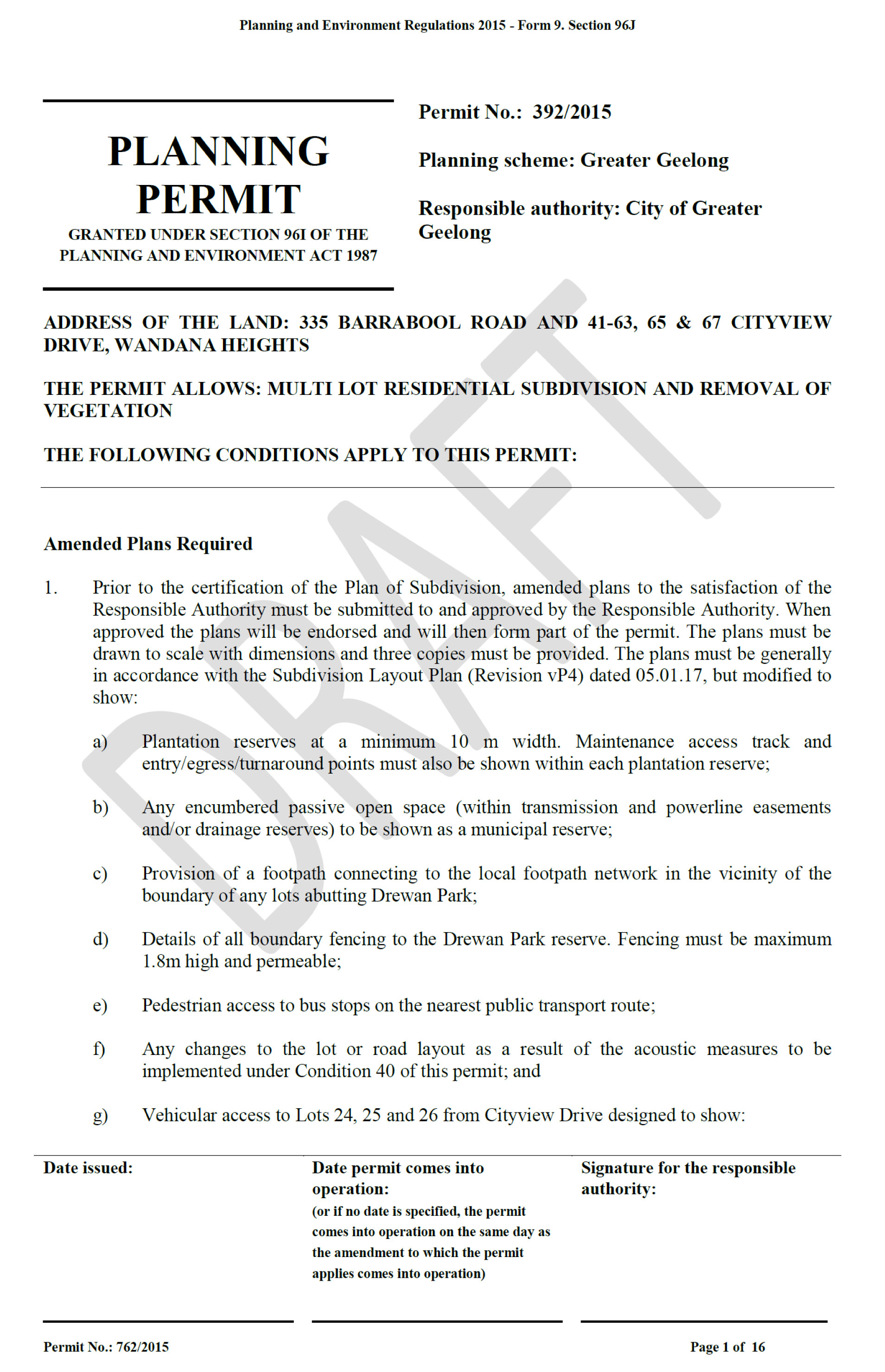 Attachment 7	Revised Planning Permit 392/2015 - page 1 of 16