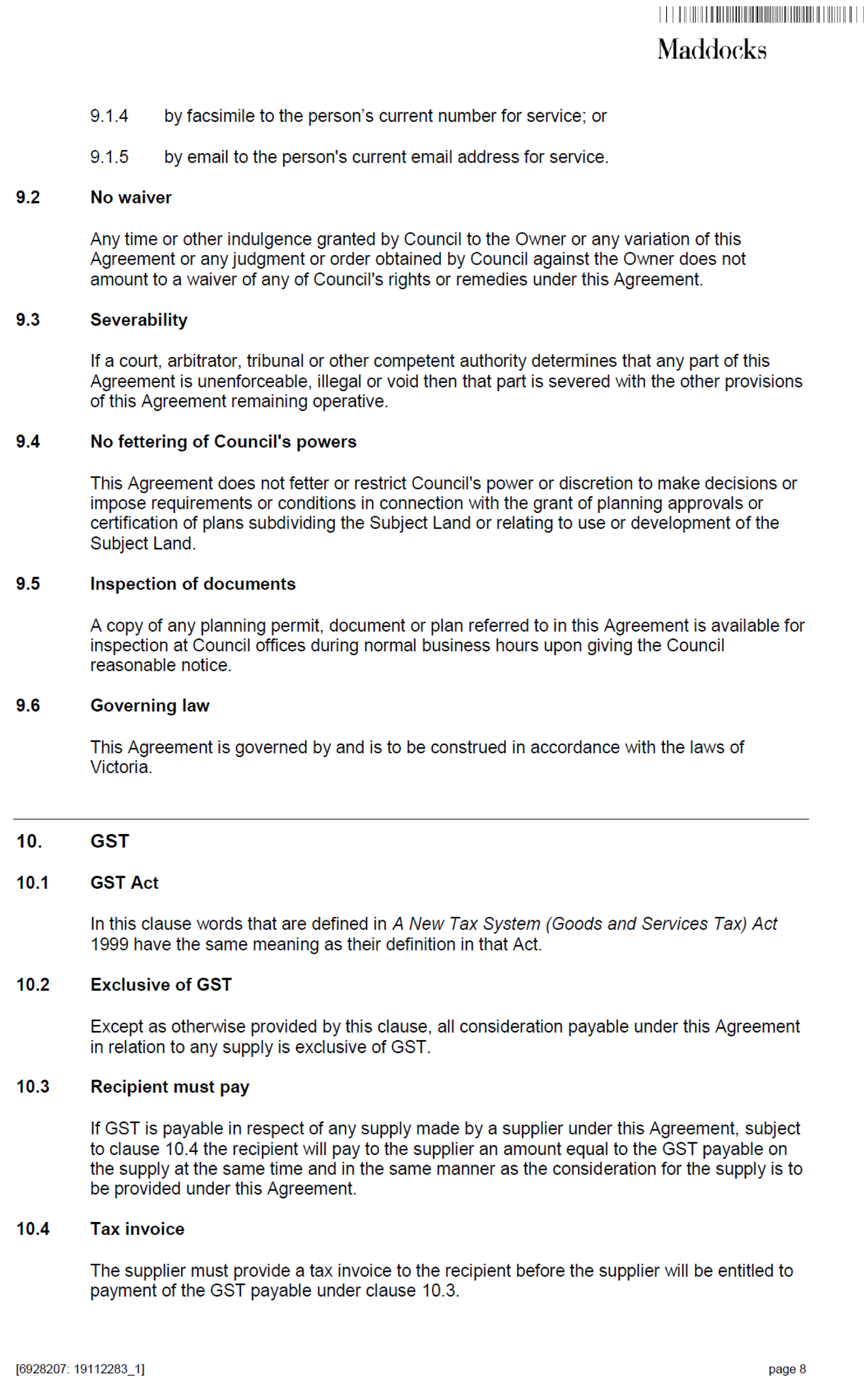 Attachment 8 Model Section 173 Agreement - page 8