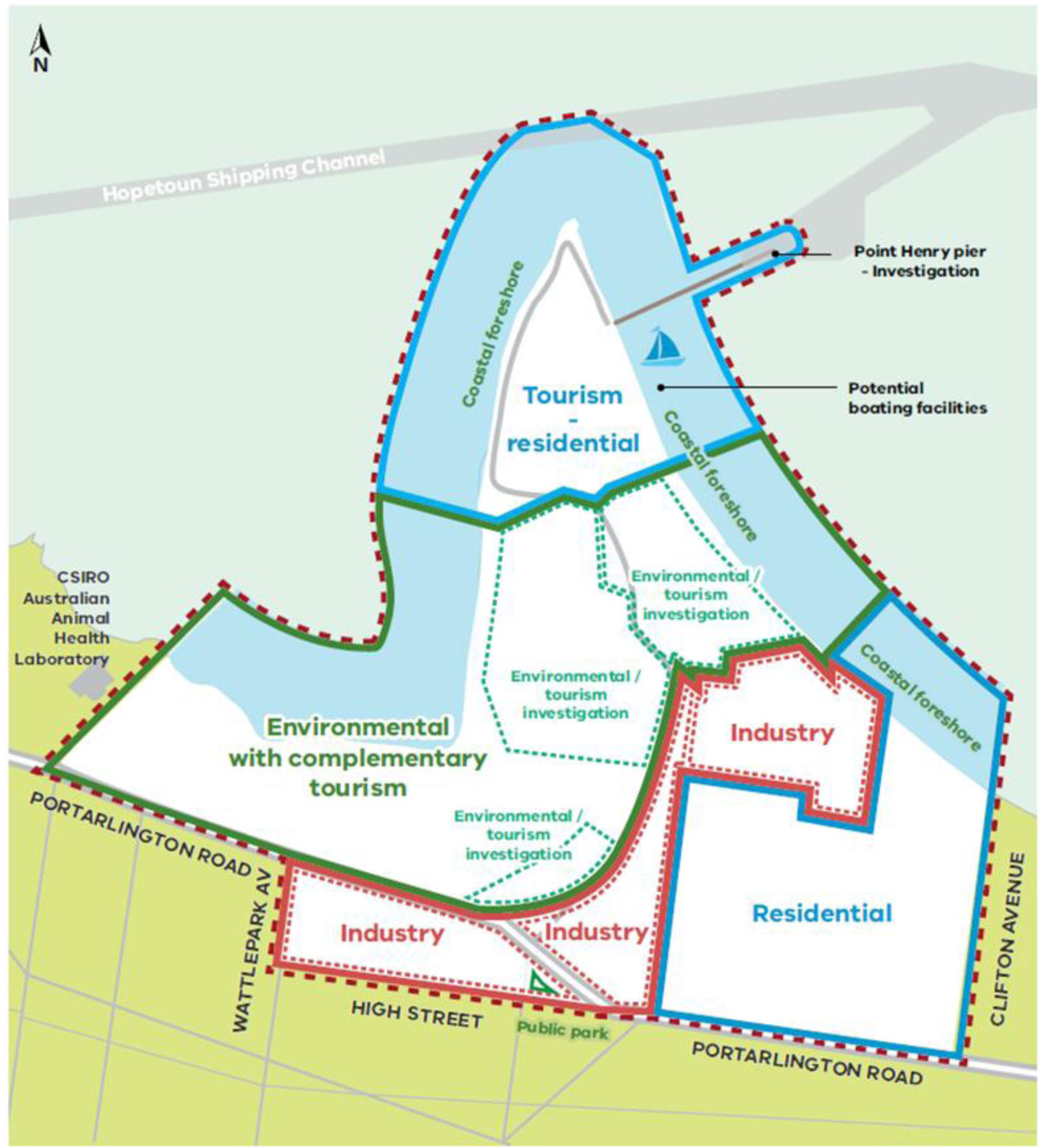 Map showing four precincts and land use