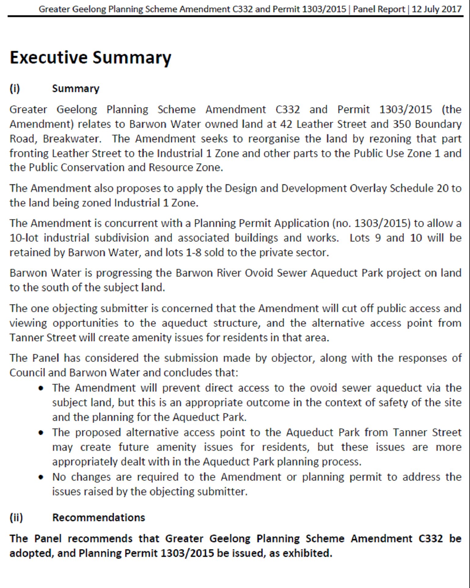 Panel Report Executive Summary