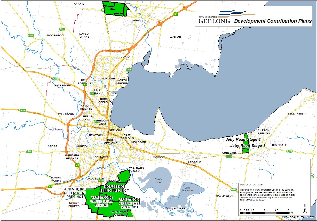 Map showing Development Contribution Plans across the City of Greater Geelong