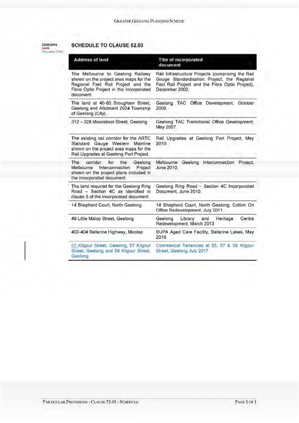 Greater Geelong Planning Scheme - Schedule to Clause 52.03