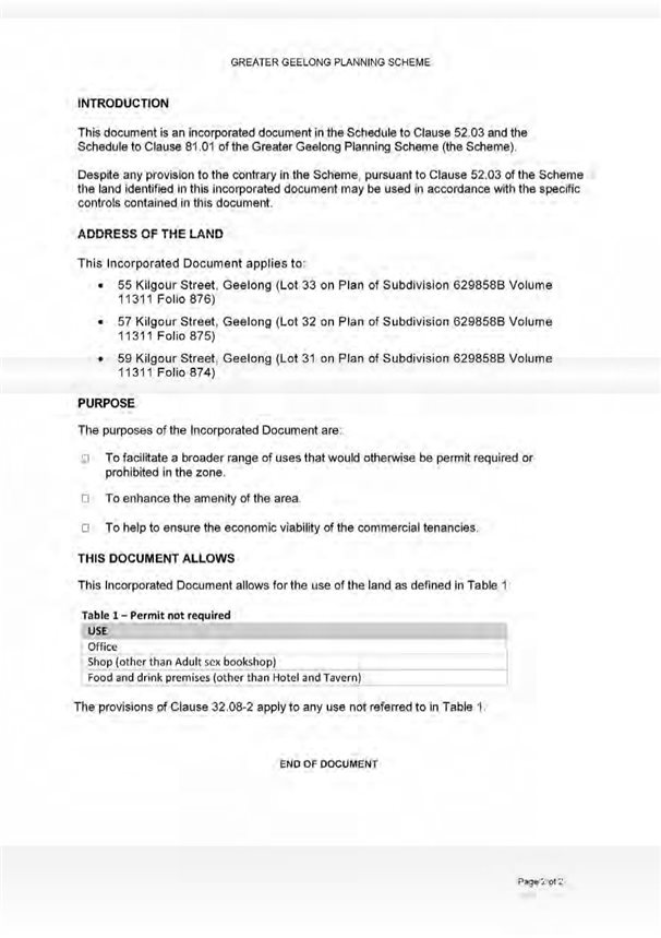 Greater Geelong Planning Scheme Incorporated Document - Page 2 of 2