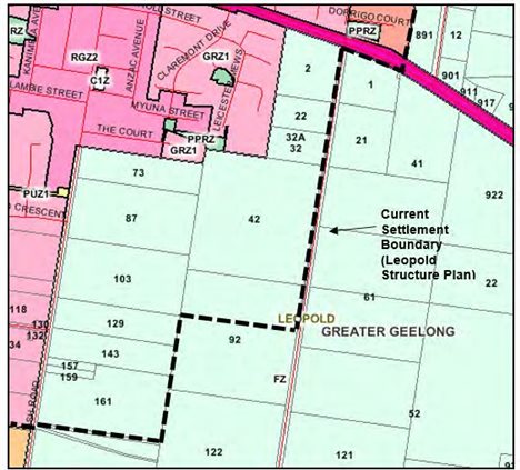 Current zoning map and settlement boundary