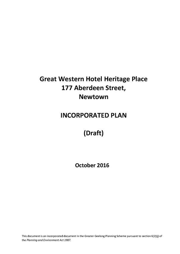 Great Western Hotel Heritage Place Incorporated Plan (Draft) - cover page