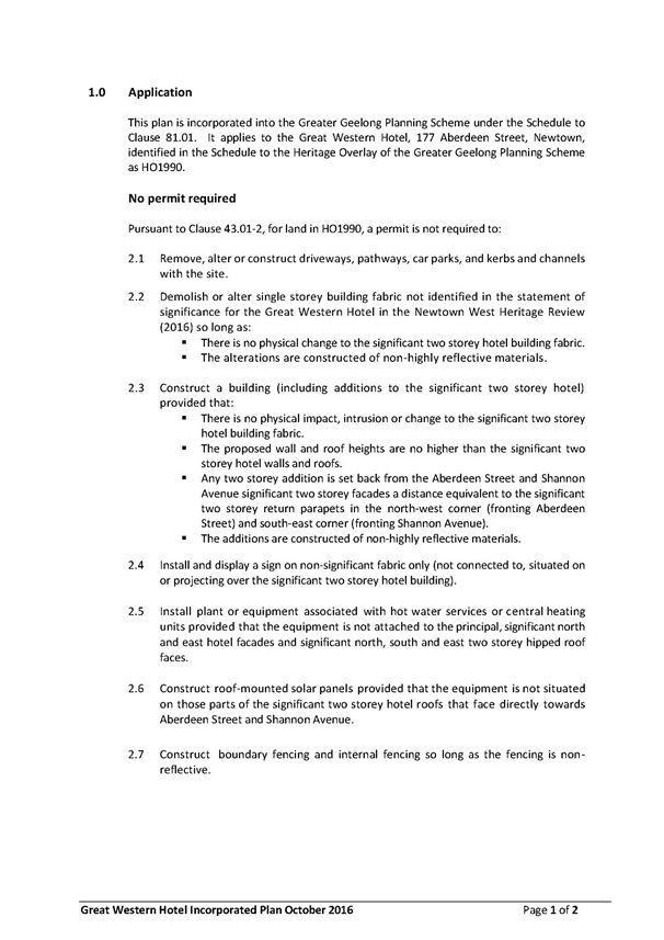 Great Western Hotel Heritage Place Incorporated Plan (Draft) - page 1 of 2