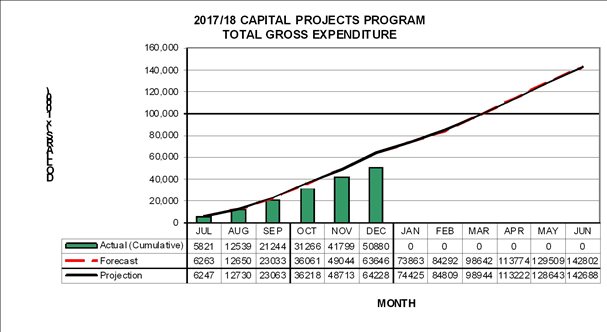 Summary of total capital gross expenditure to date compared to budget and projection