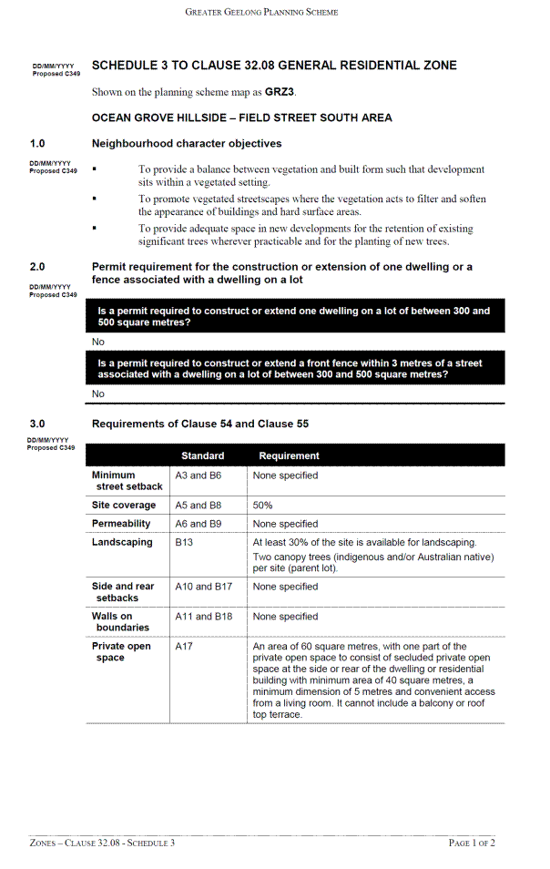 Zones - Clause 32.08 - Schedule 3 - page 1 of 2