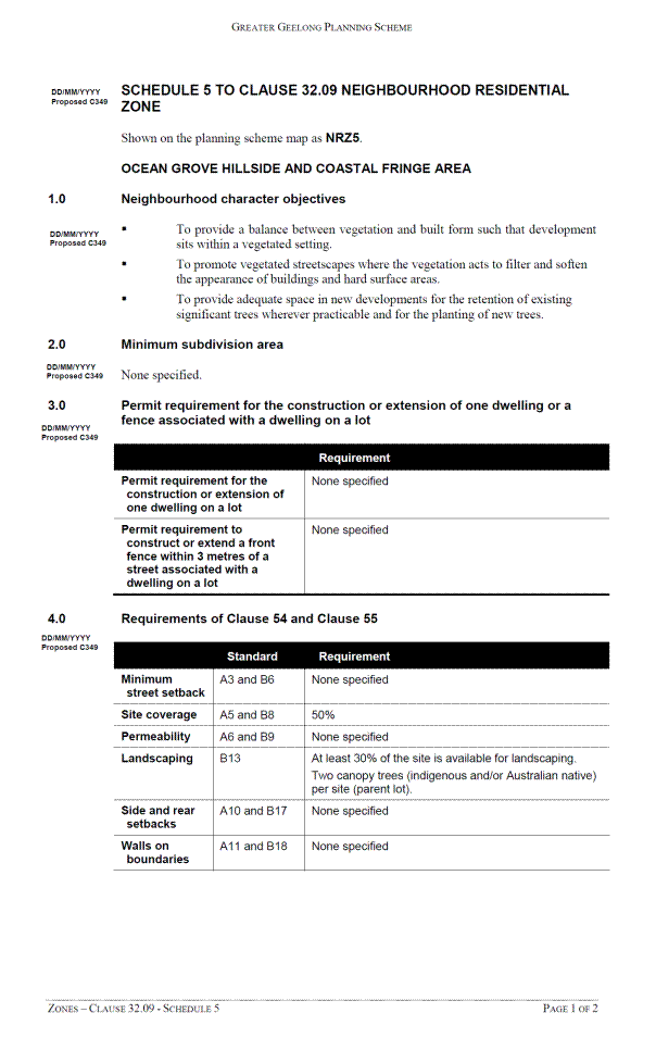 Zones - Clause 32.09 - Schedule 5 - page 1 of 2