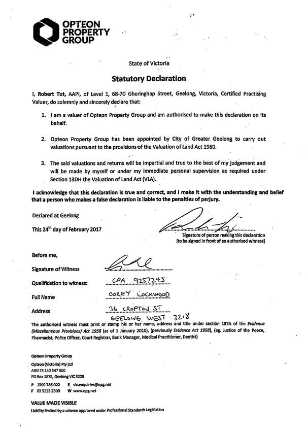 Statutory declaration by Opteon Property Group