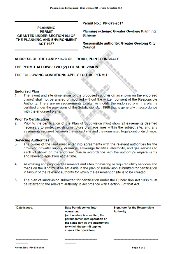 Planning permit 879-2017 - Page 1 of 2 pages