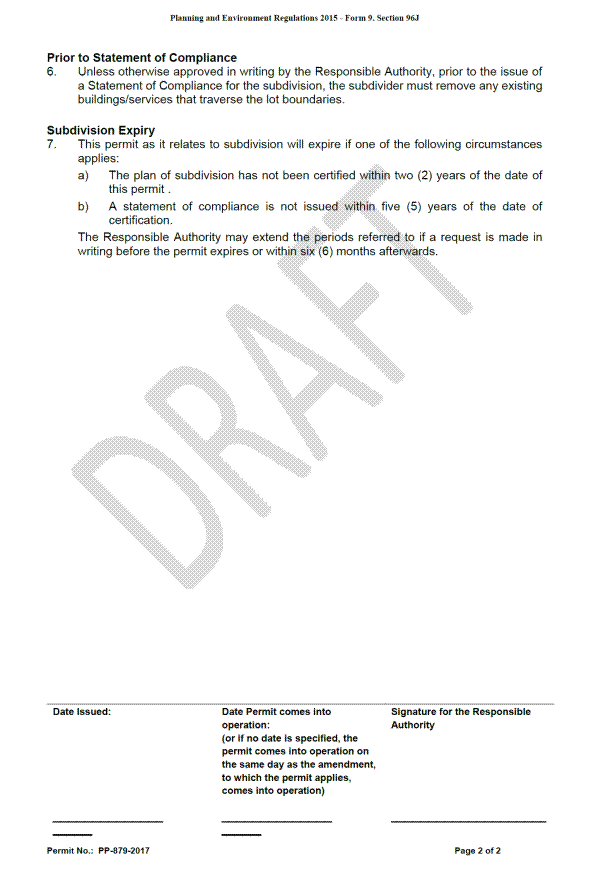 Planning permit 879-2017 - Page 2 of 2 pages