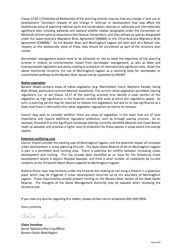 Department of Environment, Land, Water & Planning letter - page 3 of 4