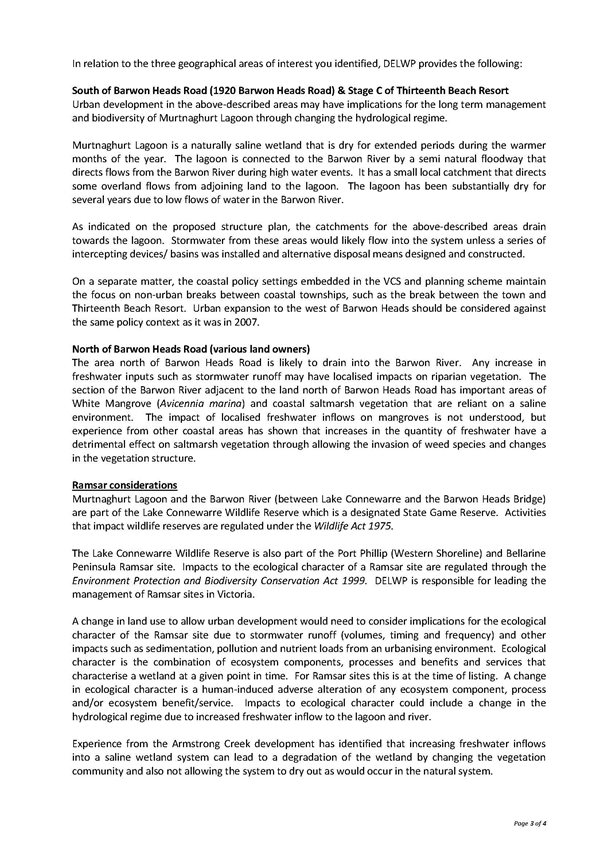 Department of Environment, Land, Water & Planning letter - page 3 of 4