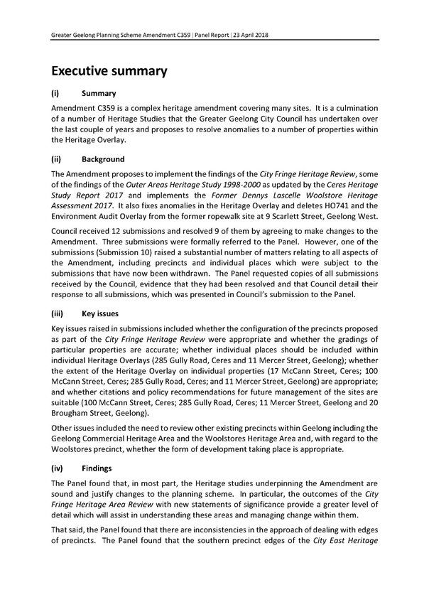 Panel Report Executive Summary - page 1 of 4