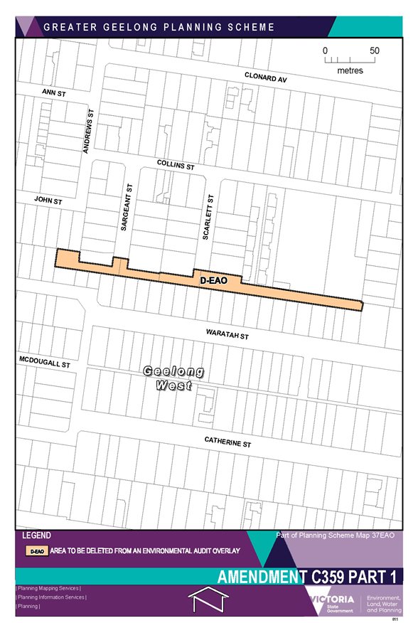 Amendment C359 Part 1 - Part of Planning Scheme map 37EAO - Environmental Audit Overlay D-EAO to be deleted