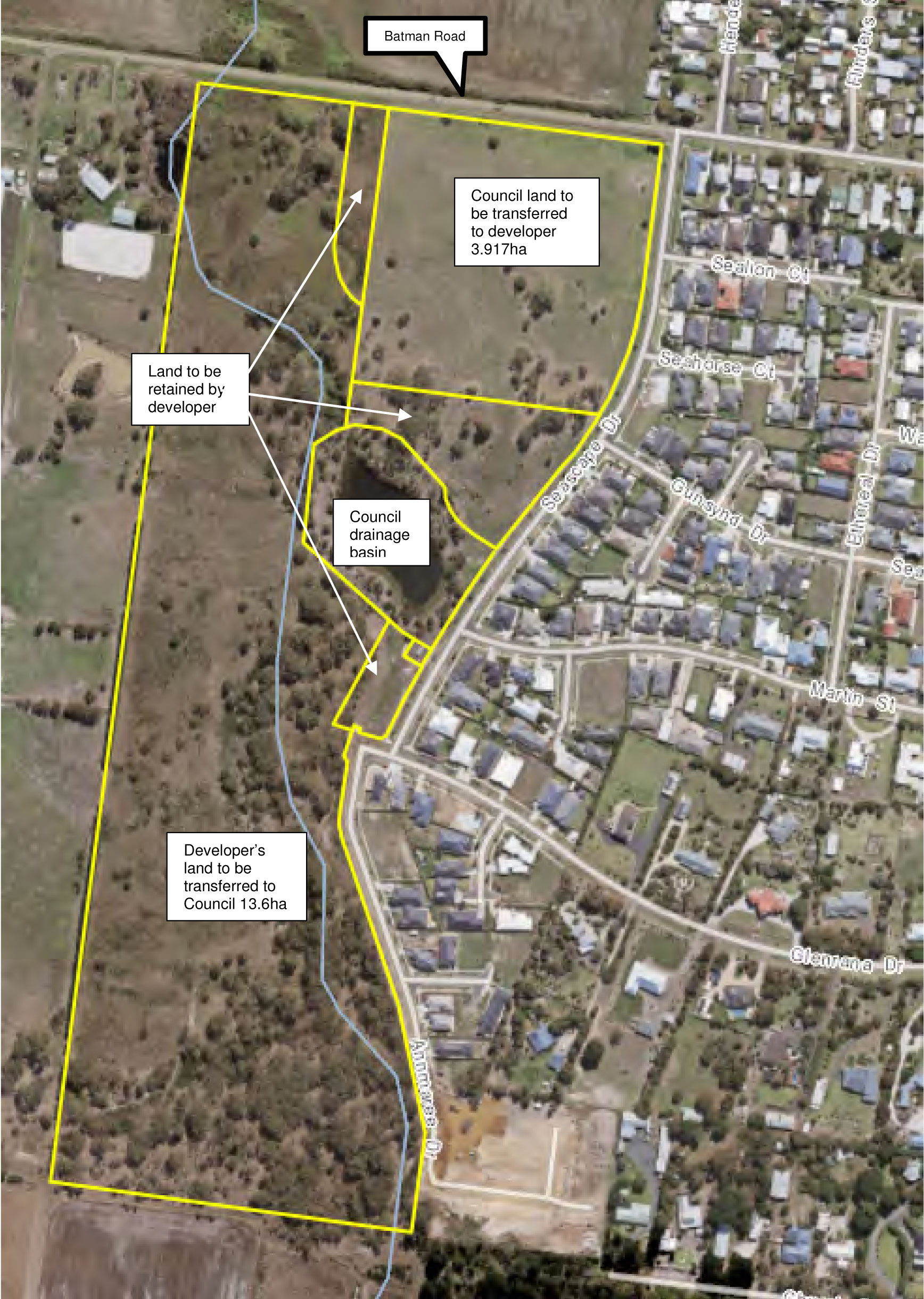 Aerial map show land exchange
