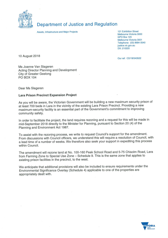 Letter from Department of Justice - page 1 of 3 pages