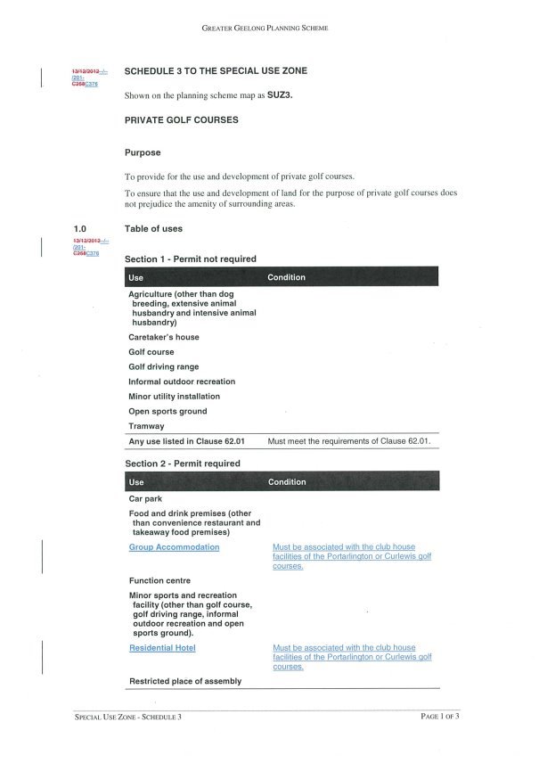 Clause 37.01 Special Use Zone Schedule 3 – Private Golf Courses - page 1 of 3