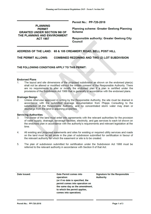 Draft Planning Permit PP-720-2018 - page 1 of 3