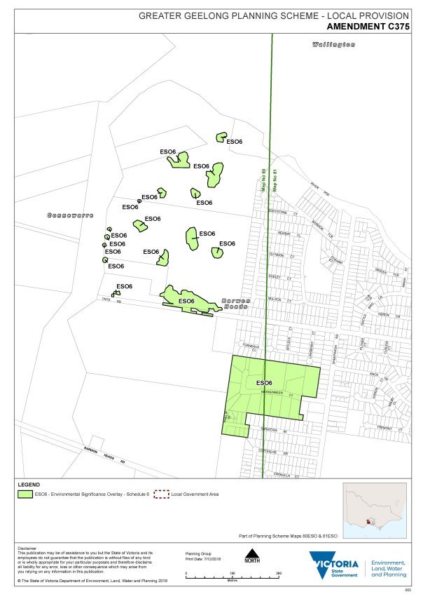Greater Geelong Planning Scheme - Local Provision - Amendment C375: Environmental Significance Overlay (Schedule 6) and Local Government area.