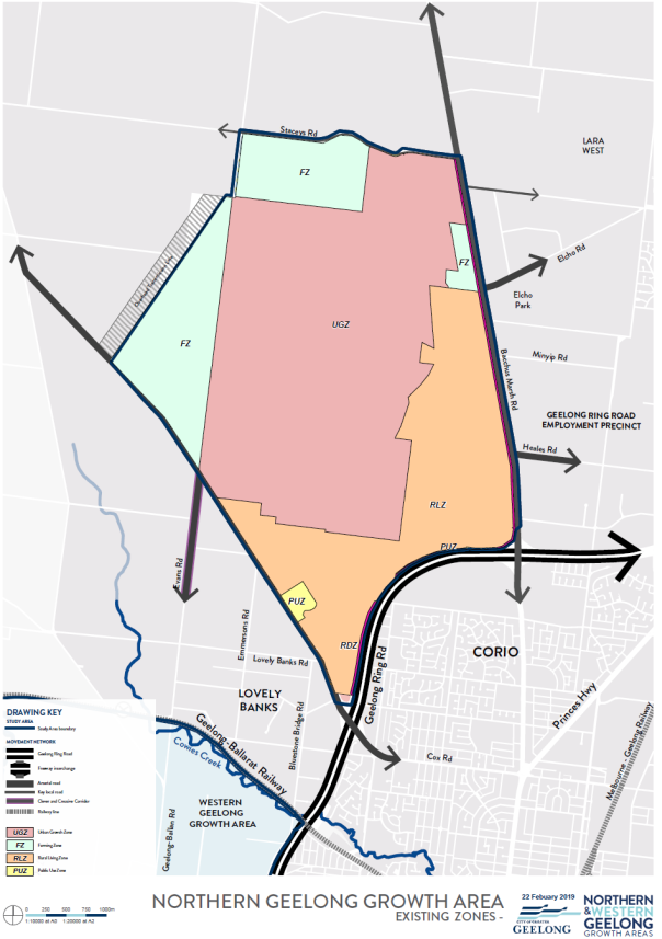 Map 1 - Northern Geelong Growth Area – Existing Zones