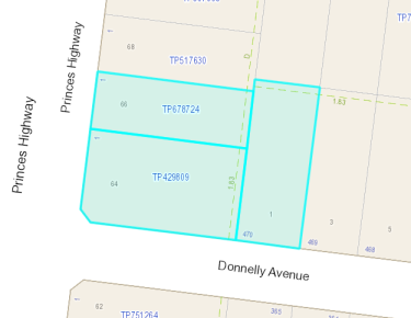 Map showing three parcels of land