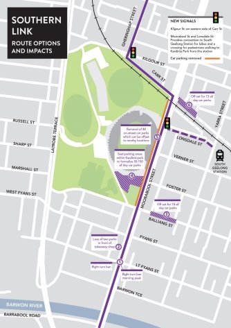 Southern Link - route options and impacts - Moorabool and Carr Streets