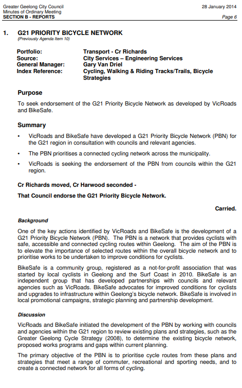 Council meeting 28 January 2014 - Report 1 - G21 Priority Bicycle Network - page 1