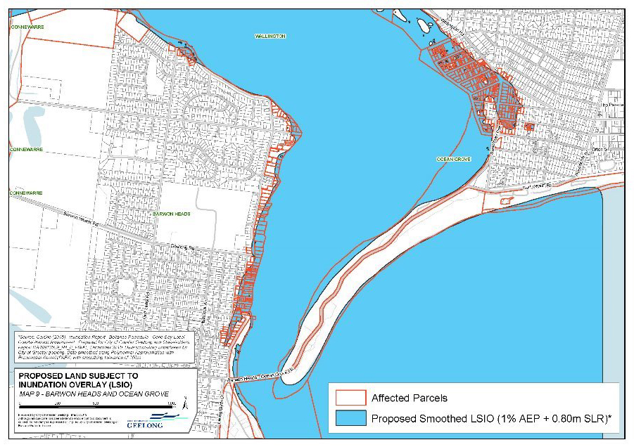 Proposed Land Subject to Inundation Overlay - Map 9 Barwon Heads and Ocean Grove