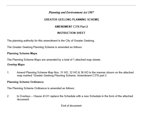 Planning amendment C376 Part 2 - Instruction Sheet