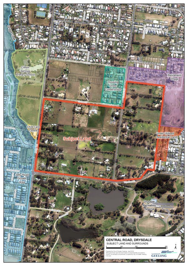 The subject land (within red line) and surrounds