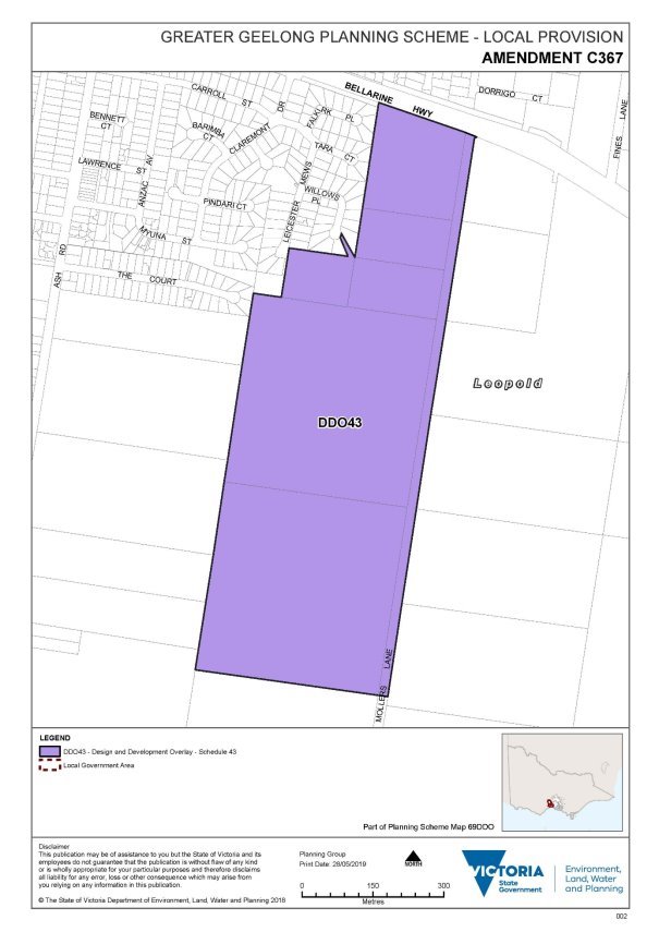 Amendment C367 - map showing Design and Development Overlay - Schedule 43