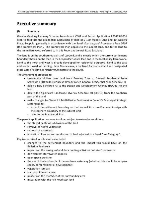 Attachment 5 - C367 Panel Report Executive Summary - Page 1 of 6