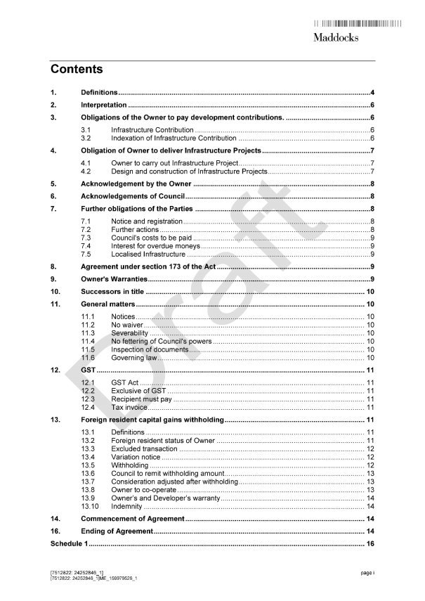 Section 173 agreement - Page i