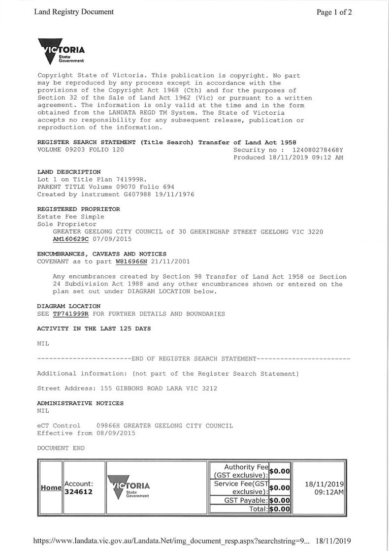 Title Plan - Edition 1 - TP 741999R - plan showing gass supply easement created by C/E W816966N