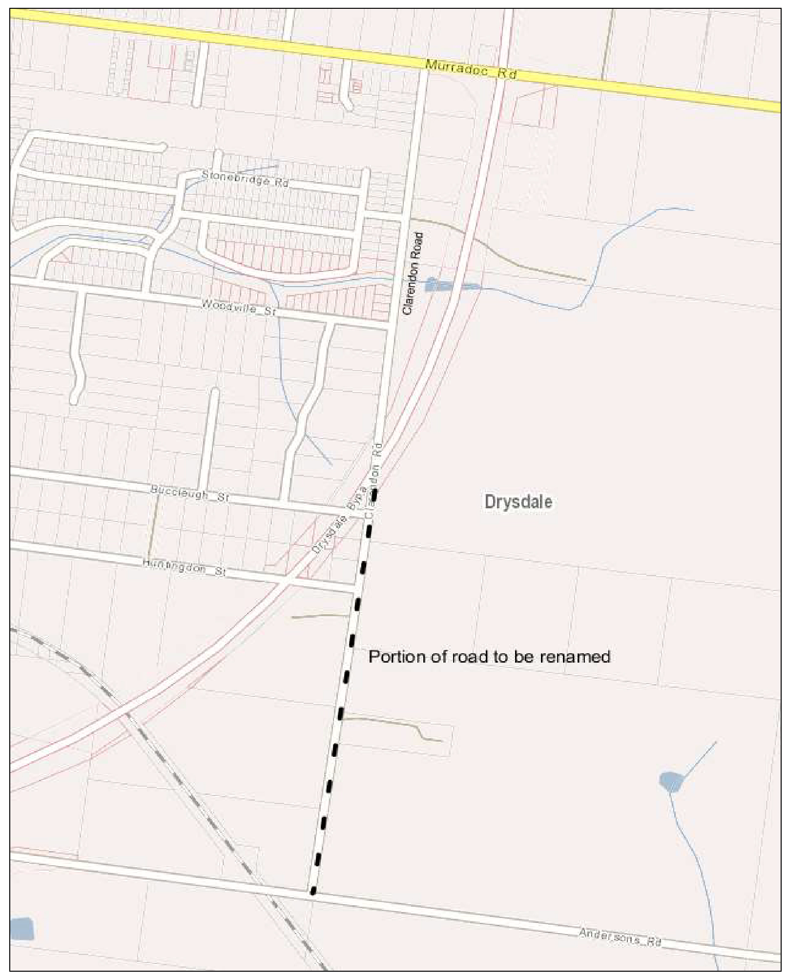 Map showing section proposed to be renamed from Clarendon Road to Waterson Place