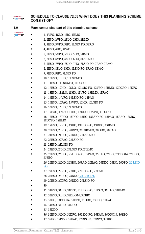 Operational Provisions - Clause 72.03 - Schedule - Page 1 of 3