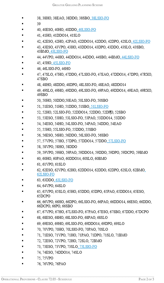 Operational Provisions - Clause 72.03 - Schedule - Page 2 of 3