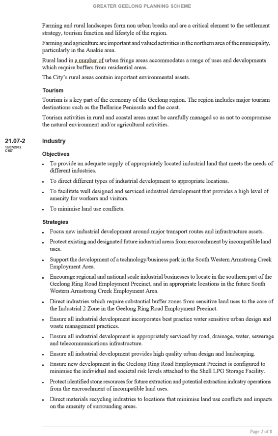 Amendment C393  - Clause 21.07 page 2 of 8
